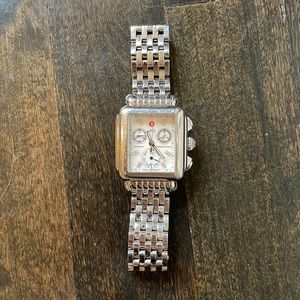 MICHELE Deco 18 Stainless Steel Diamond Detail Watch, SILVER